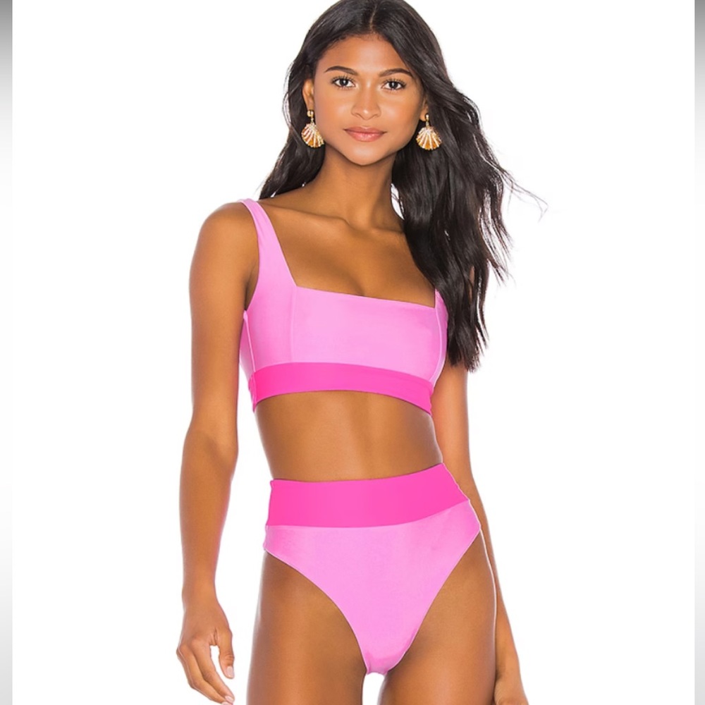 Tularosa Pink Colorblock High-Waist Bikini